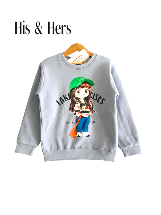 Girl Printed Light Blue Sweatshirt Girls (010)