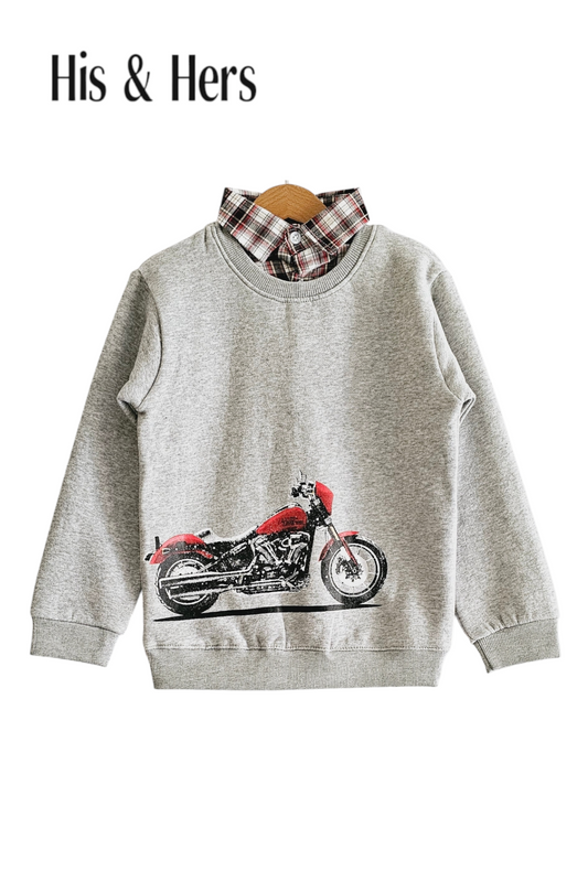 Motorbike Gray  Double Sweatshirt Boys 005 C