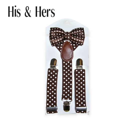 Chocolate Dotted Suspender &Bow Set kid's belt