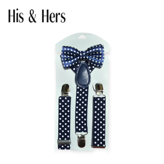 Sea Blue Dotted Suspender &Bow Set kid's belt