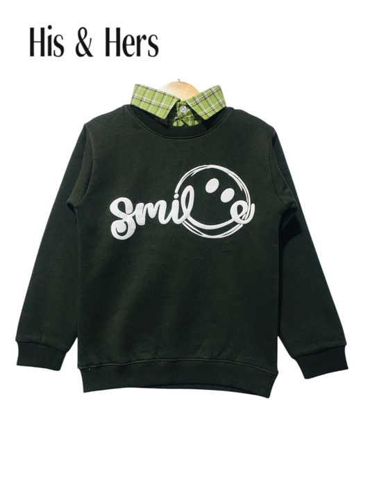 Smile Black Double Sweatshirt Green Collar (009 A)