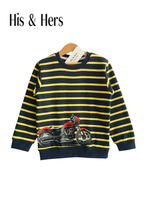 Motorbike Yellow Stripped Sweat Shirt Boys L9