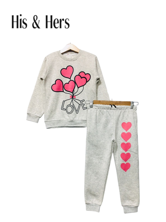 Hearts Oatmeal Tracksuit Girls