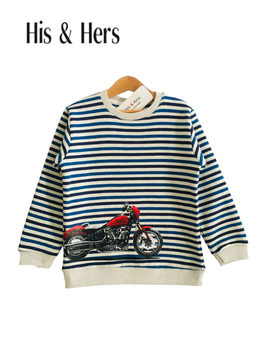 ''Motorbike'' white & blue Stripped Sweat Shirt Boys(003)