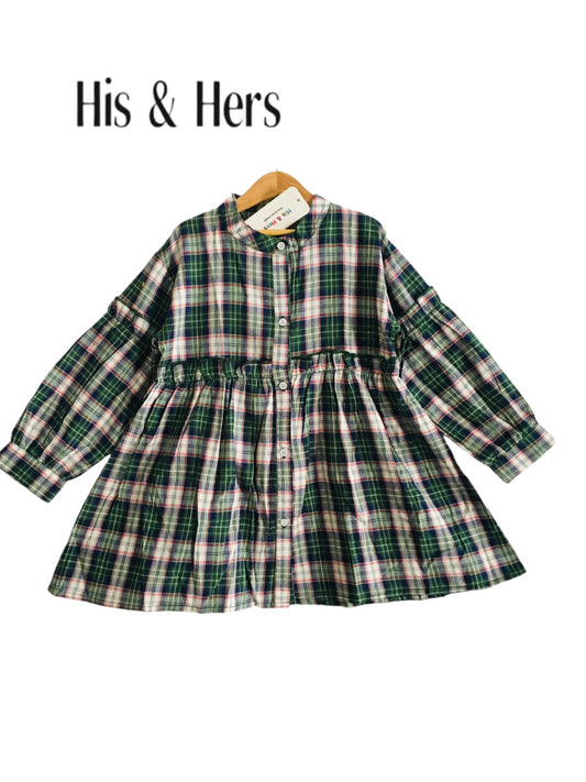 Dark Green Checked Girl Top Girls (008)