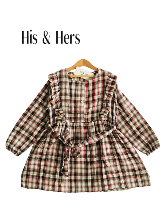 Off White &Brown  Checked Girl Top Girls (008)