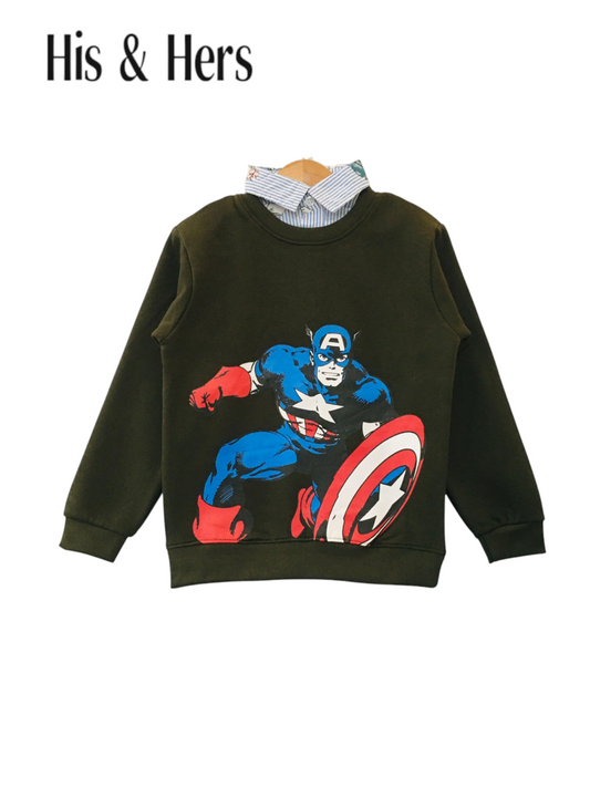 Captain America Mehendi Color Double Sweatshirt Boys L5